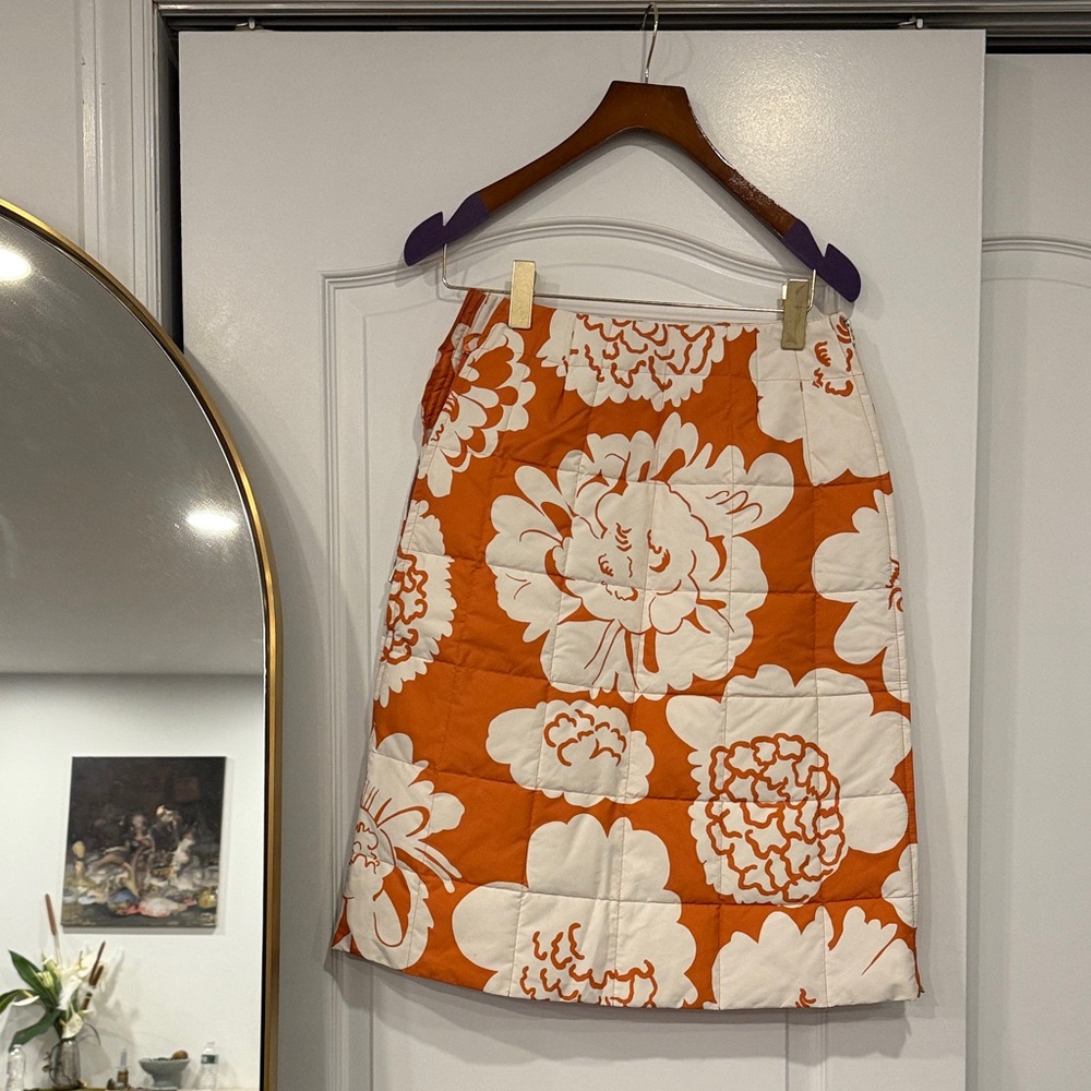 Marimekko Bold Floral A-Line Skirt in Orange and White